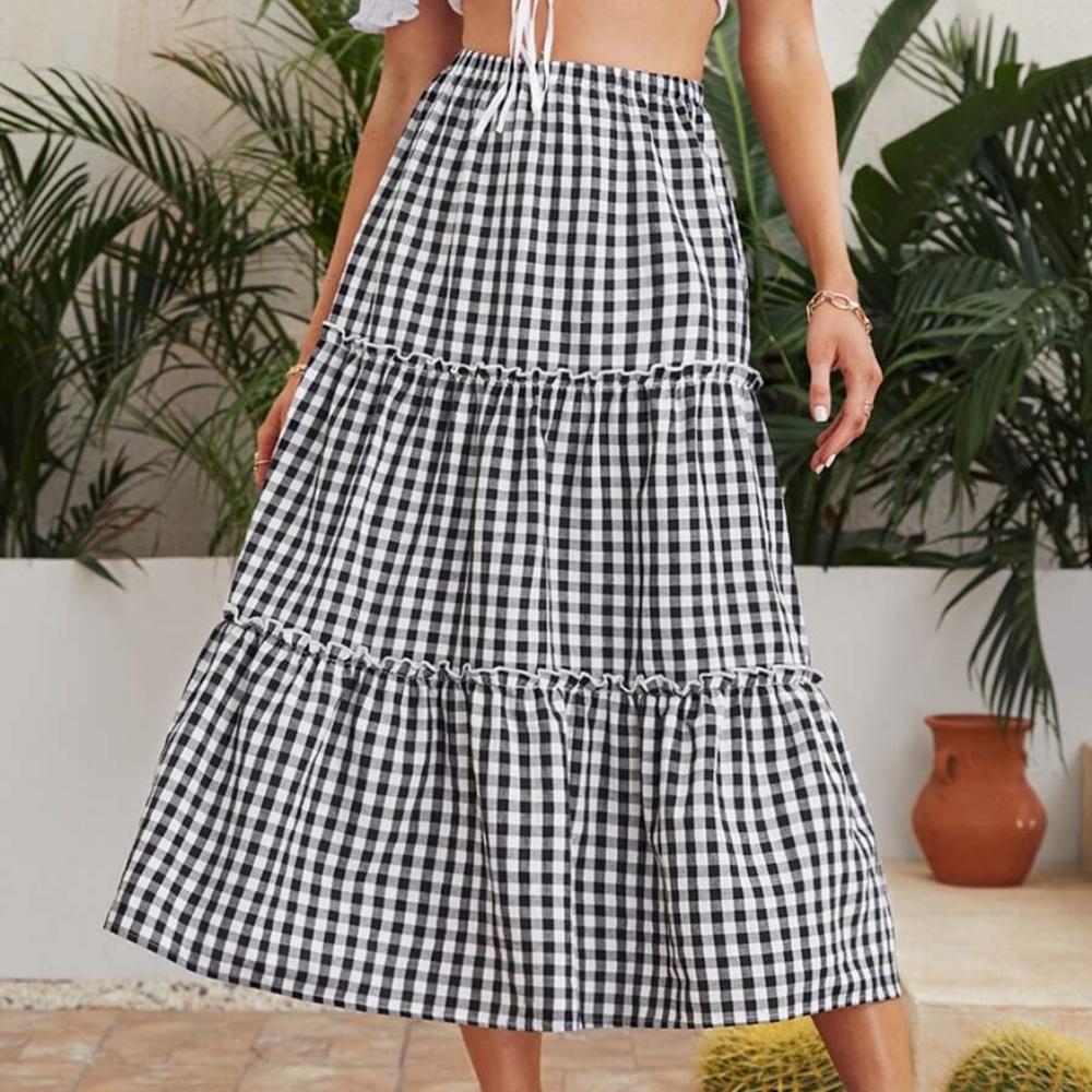 Black and White Gingham Maxi Skirt - Picture 3 of 6
